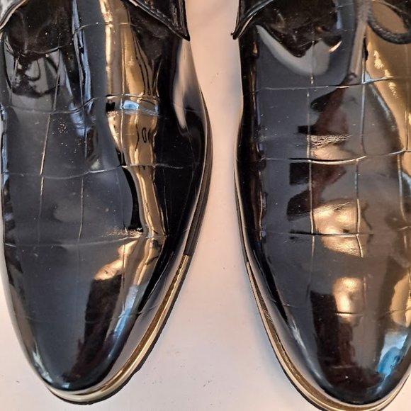 Mens Patent Leather Croc Embossed Shoes Gold Details/Trim/Studs Size 46 … - Picture 3 of 16